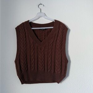 Love Tree Chocolate Brown Cable Knit V-Neck Sweater Vest